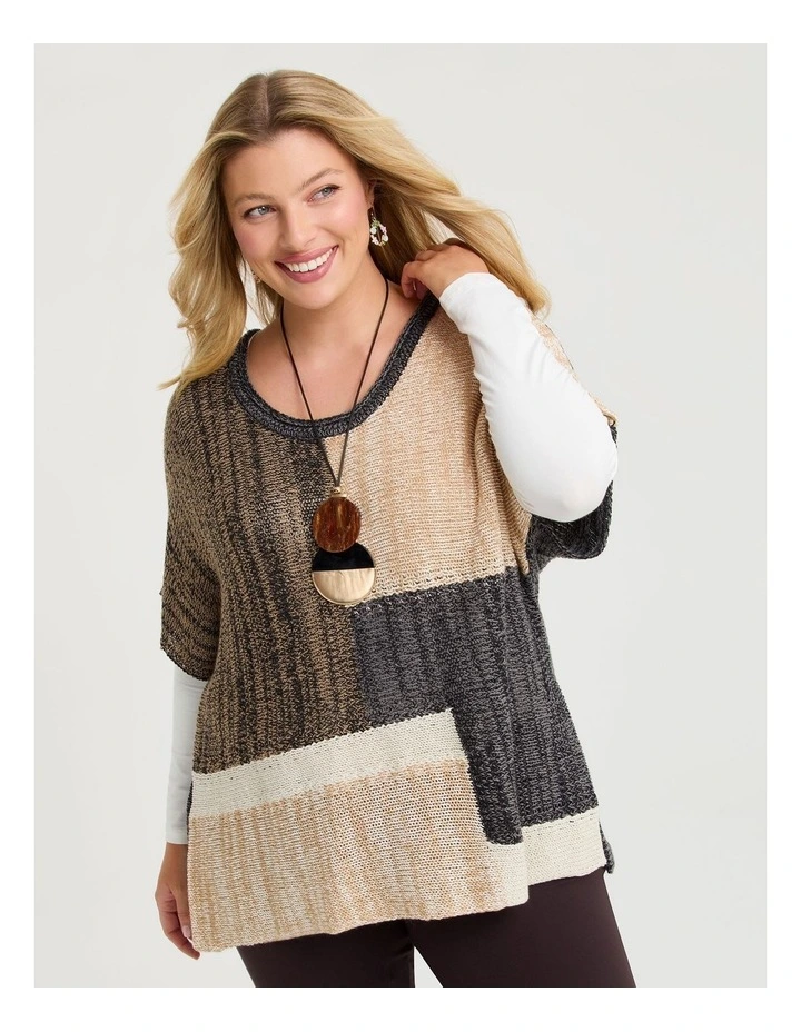 Colour Block Knit Jumper Beige Multi image 1