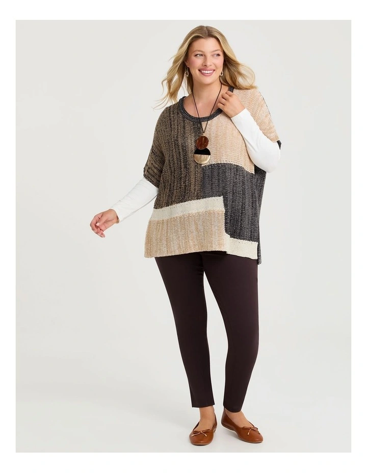 Colour Block Knit Jumper Beige Multi image 4