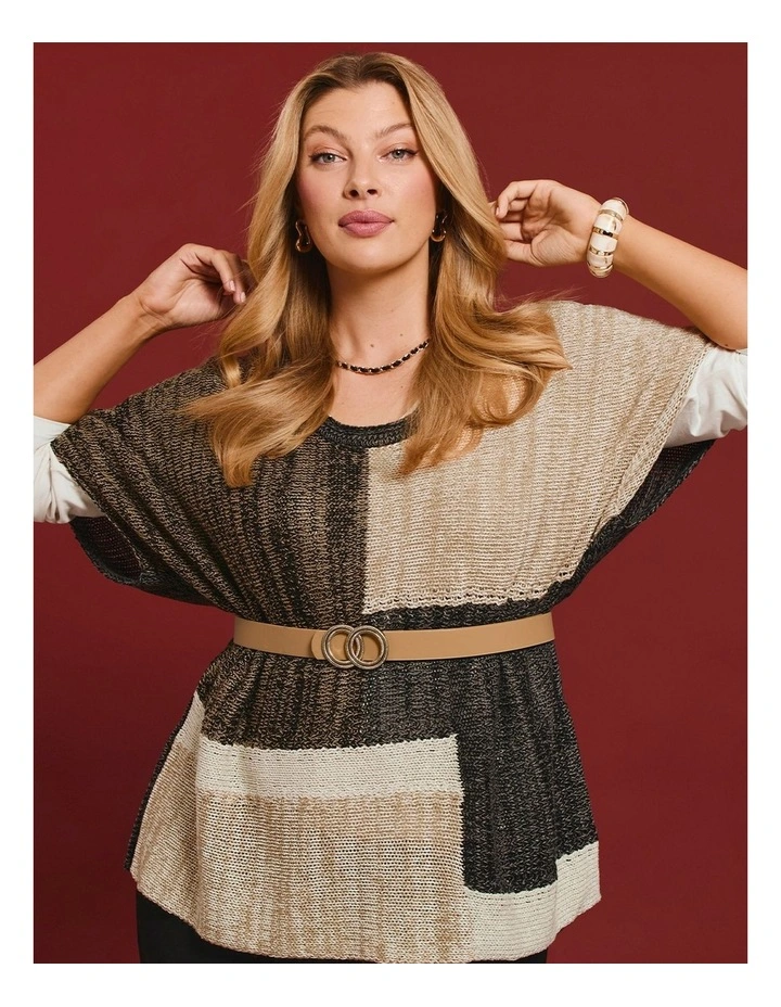 Colour Block Knit Jumper Beige Multi image 5
