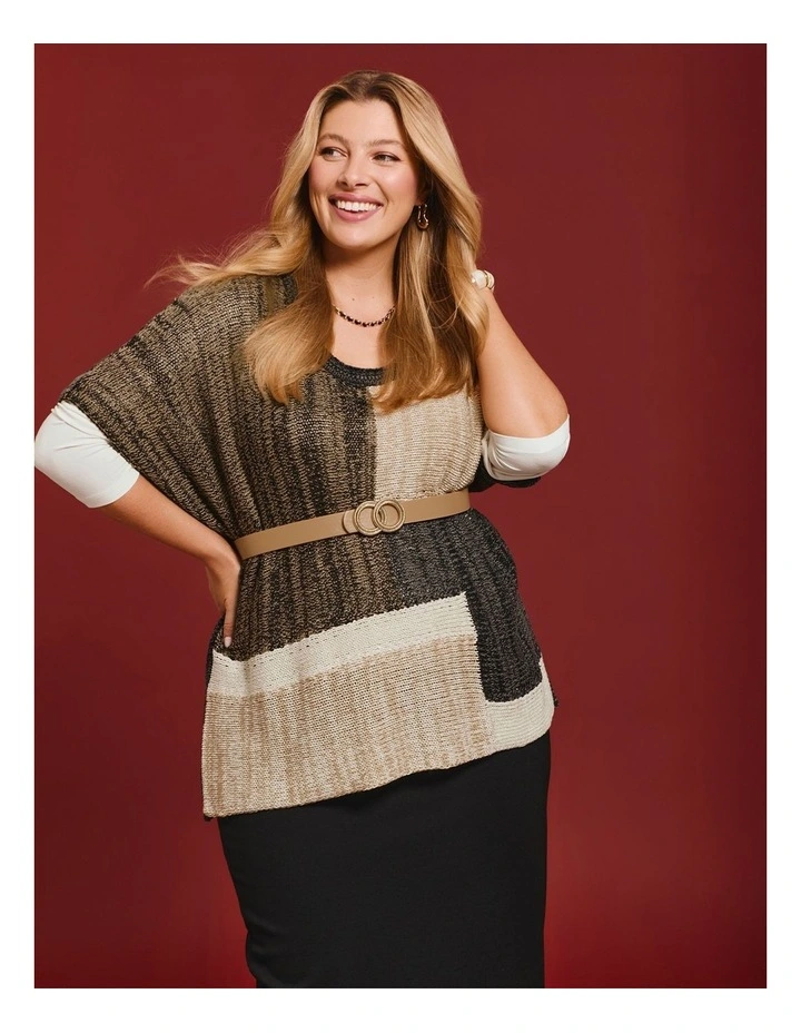 Colour Block Knit Jumper Beige Multi image 6