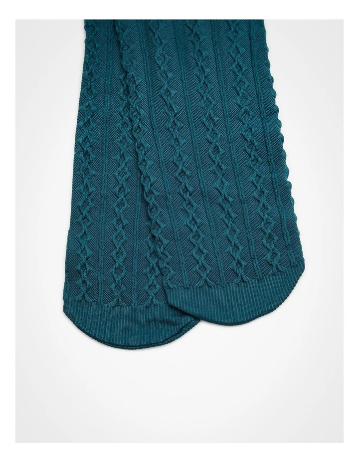 Opaque Cable Knit Tights in Dark Teal image 3