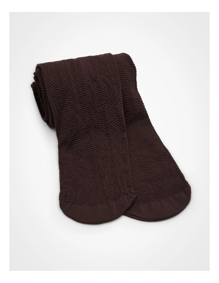 Opaque Chevron Textured Tights in Chocolate image 2