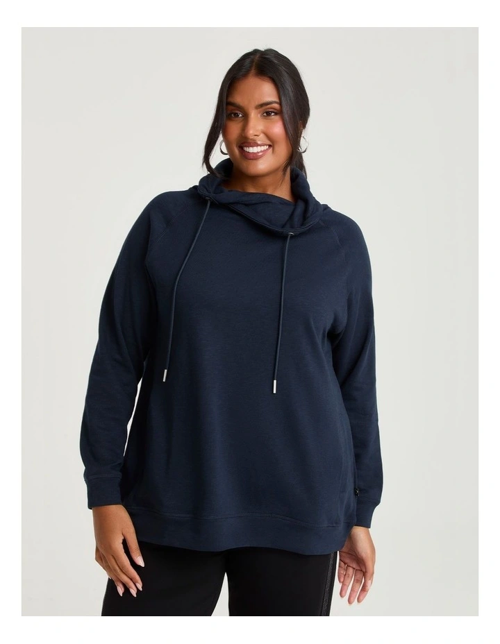 Drawstring Collar Sweat Top in True Navy image 1