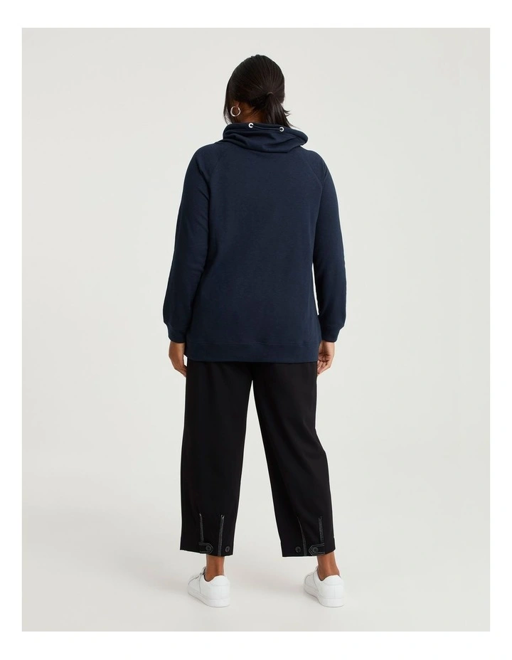 Drawstring Collar Sweat Top in True Navy image 2