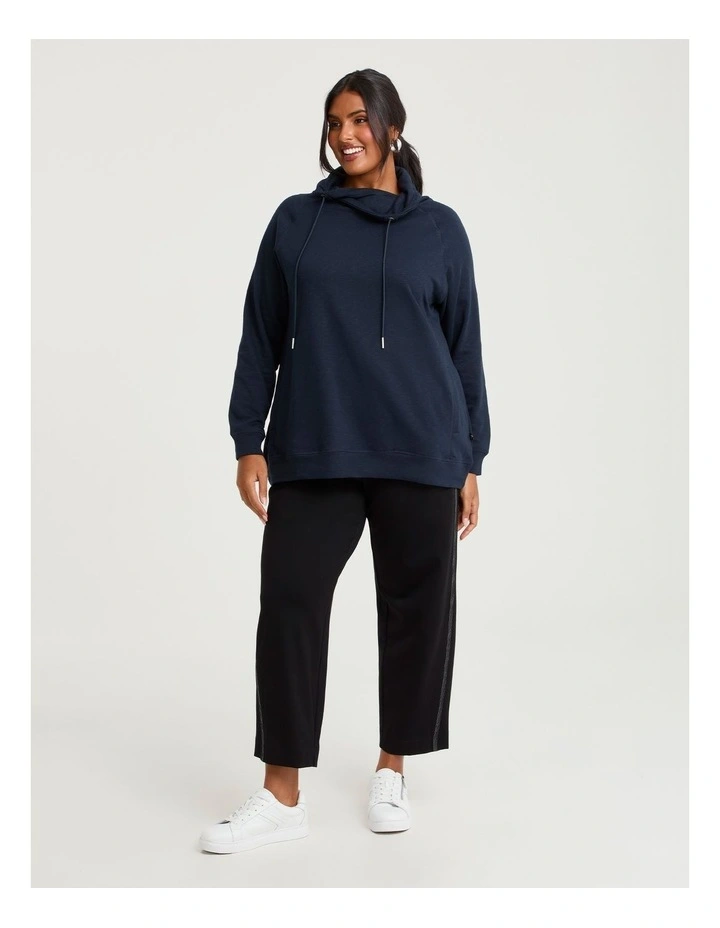 Drawstring Collar Sweat Top in True Navy image 3