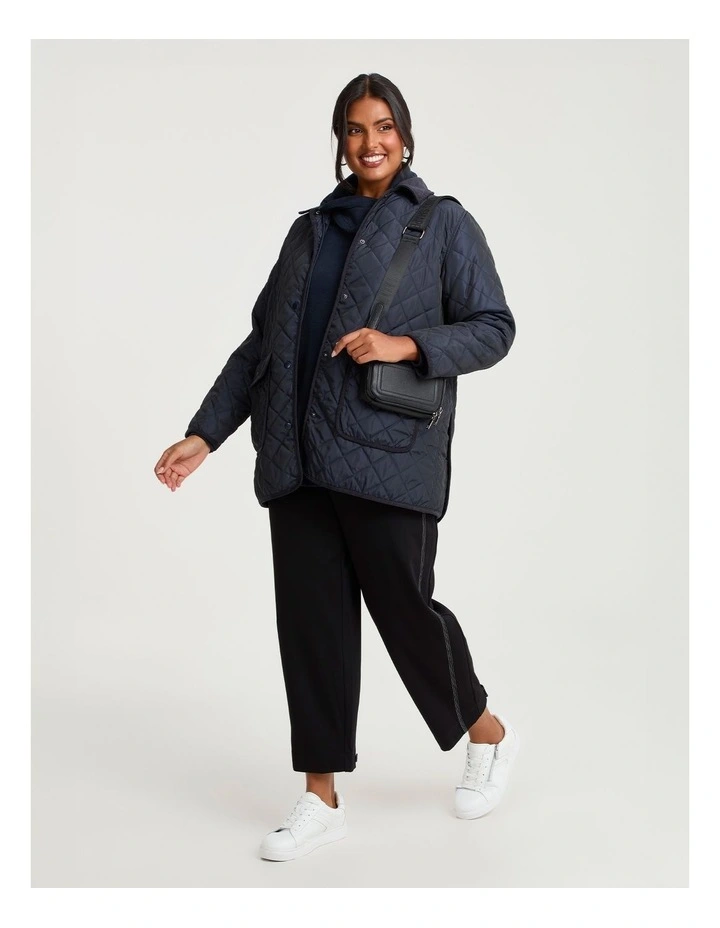 Drawstring Collar Sweat Top in True Navy image 4