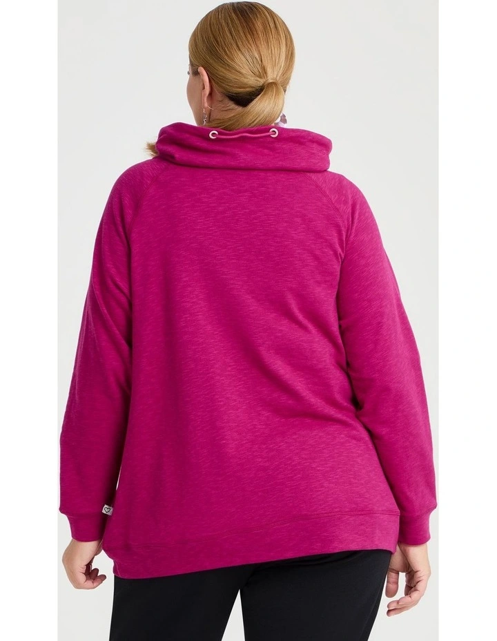 Drawstring Collar Sweat in Magenta image 2