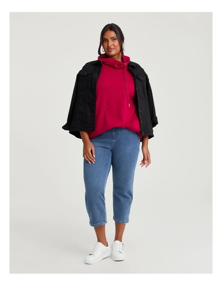 Drawstring Collar Sweat Top in Ruby Red image 4