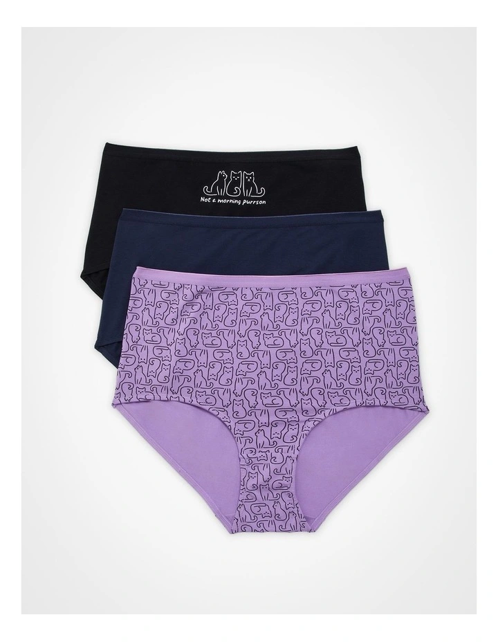 Bamboo Cat Full Briefs 3 Pack in Multi image 1