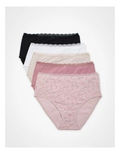 Cotton Floral Lace Briefs 5 Pack in Multi