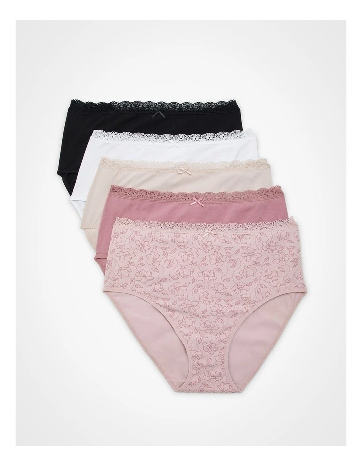 Cotton Floral Lace Briefs 5 Pack in Multi image 1