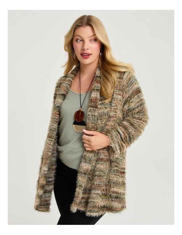 Fluffy Cosy Cardigan Olive Multi image 1