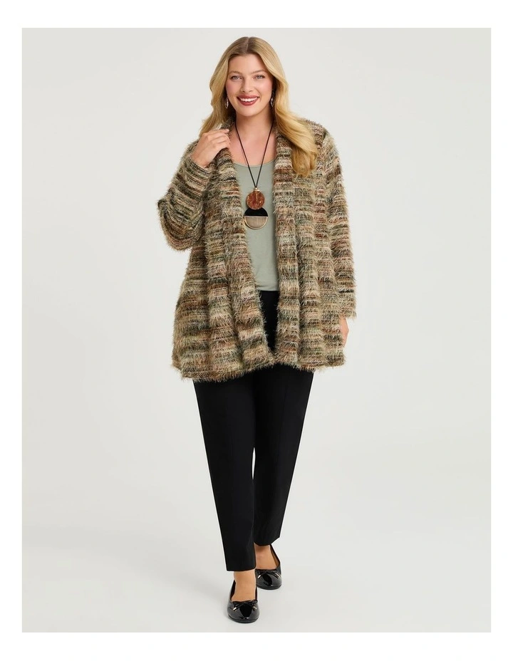 Fluffy Cosy Cardigan Olive Multi image 3