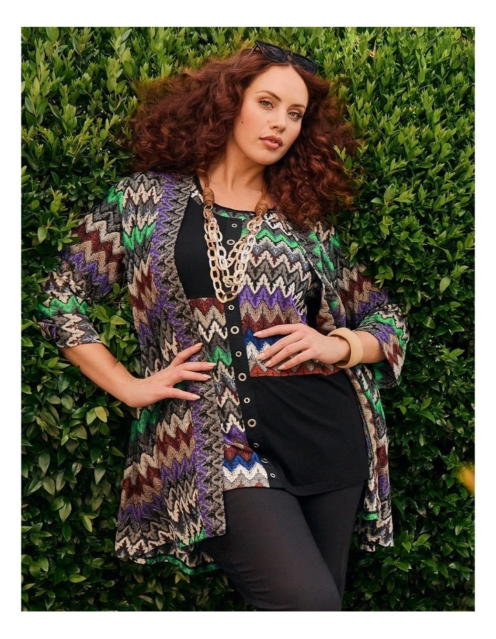 Chevron Lace Spliced Cardigan Multi image 6