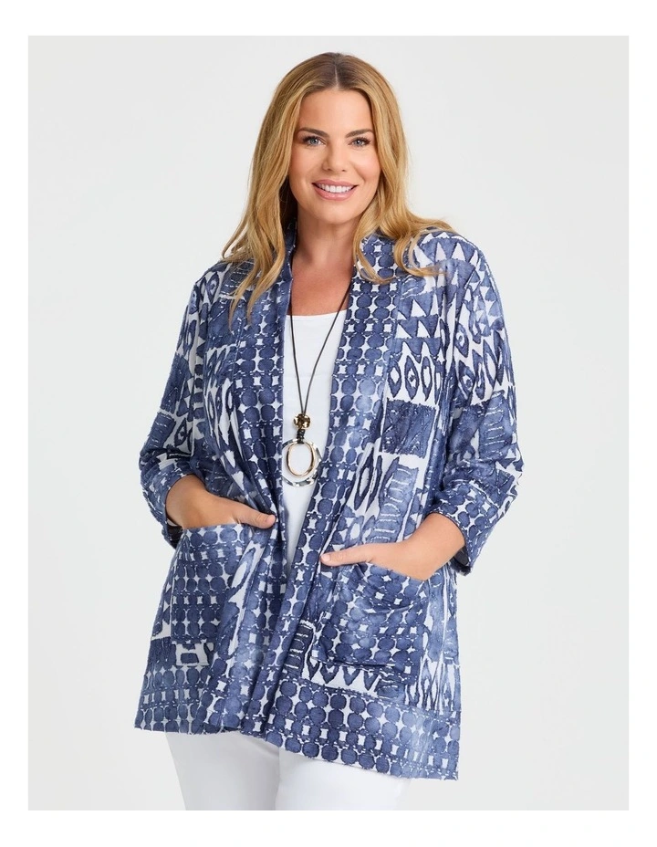 Aztec Burnout Cardigan in Blue Indigo Print image 1
