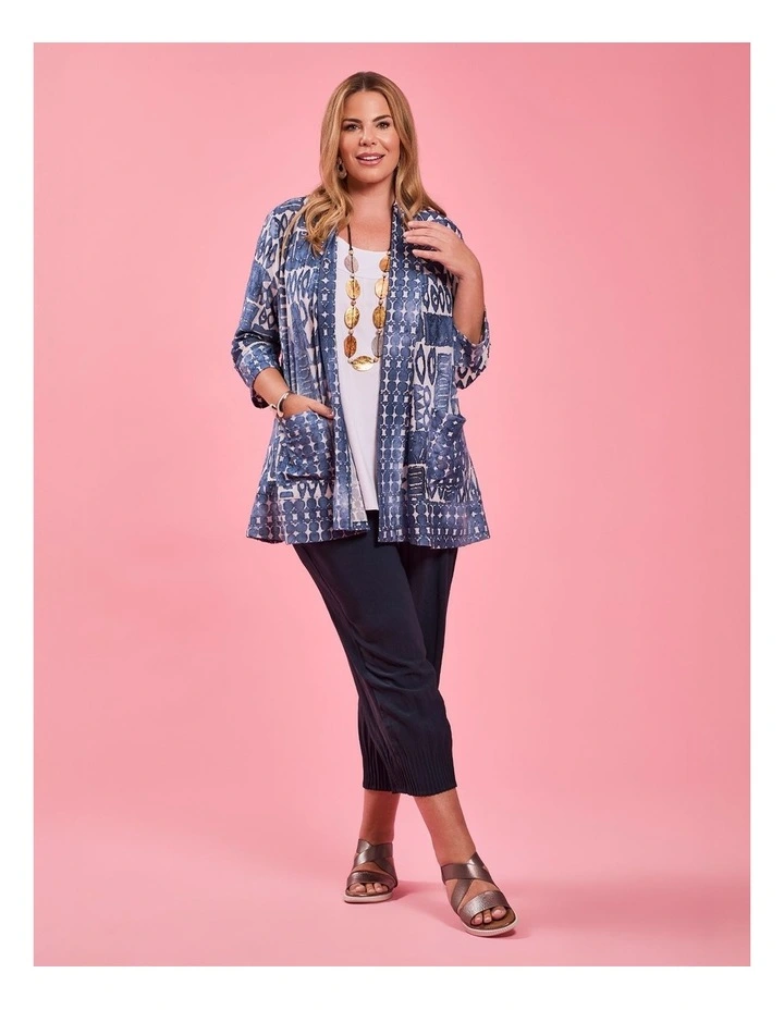 Aztec Burnout Cardigan in Blue Indigo Print image 4