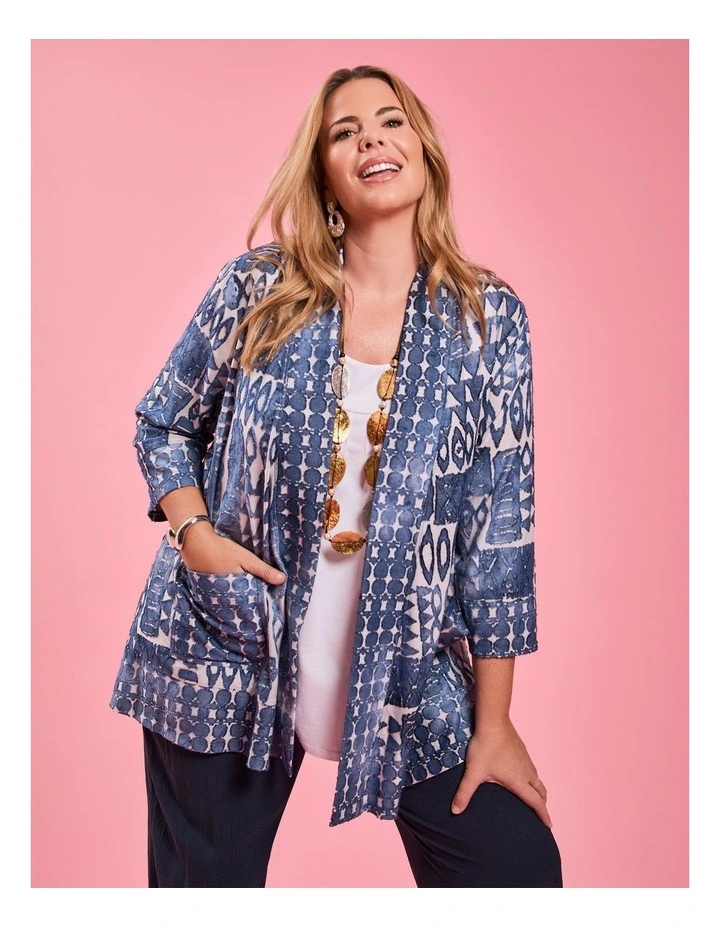 Aztec Burnout Cardigan in Blue Indigo Print image 6