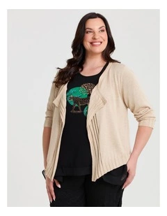 Drape Front Slub Knit Crop Cardigan in Natural