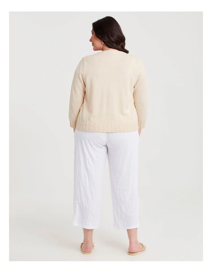 Drape Front Slub Knit Crop Cardigan in Natural image 2