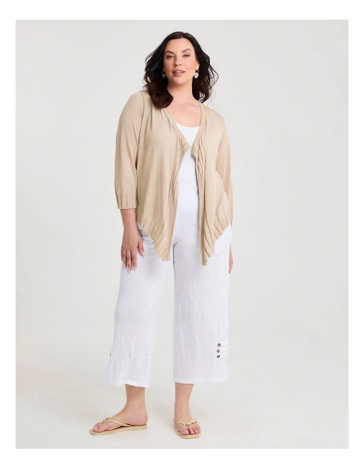 Drape Front Slub Knit Crop Cardigan in Natural image 3