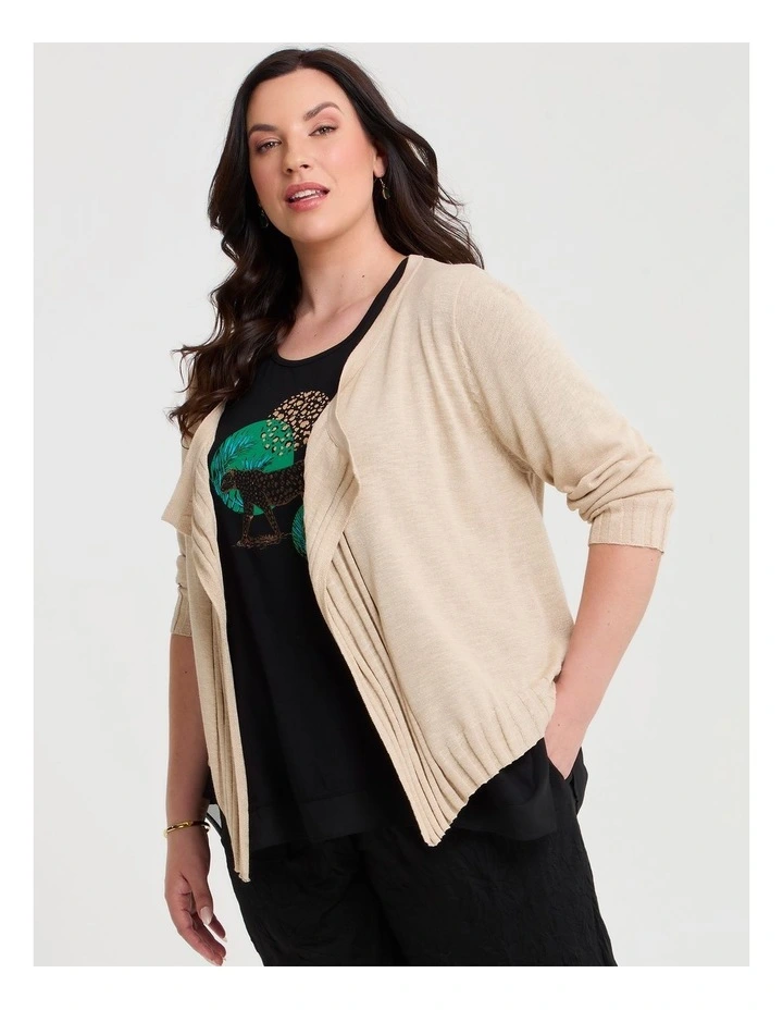 Drape Front Slub Knit Crop Cardigan in Natural image 4