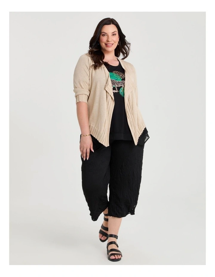 Drape Front Slub Knit Crop Cardigan in Natural image 5