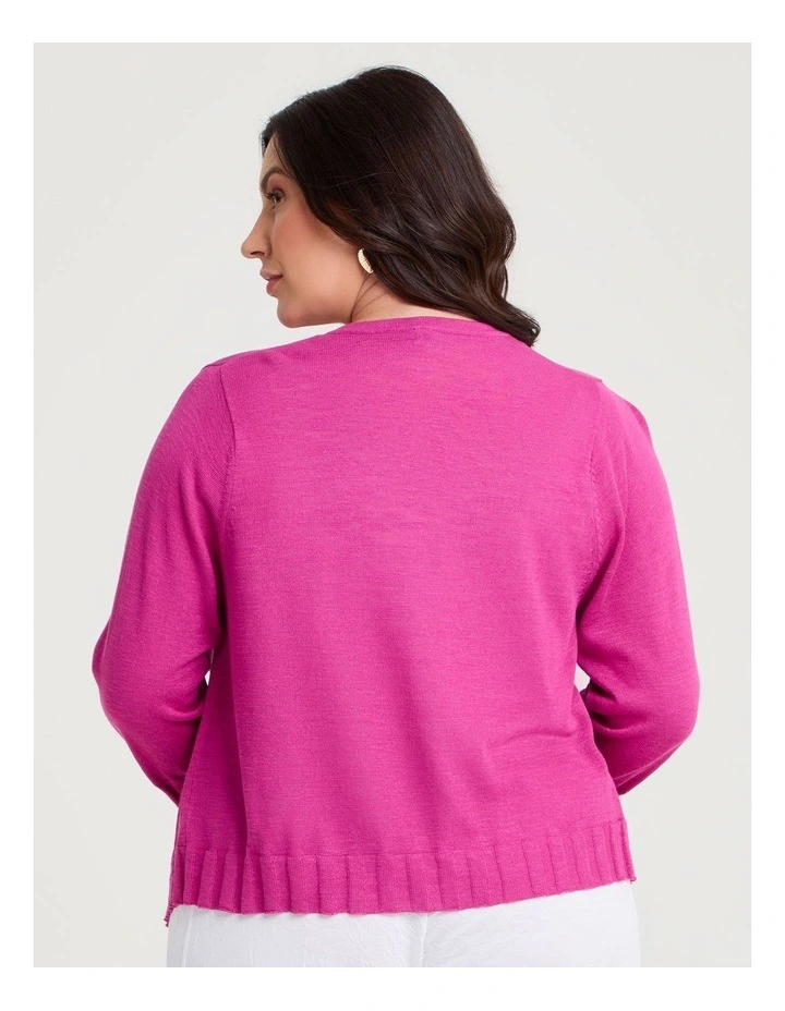Drape Front Slub Knit Crop Cardigan Hot Pink image 2