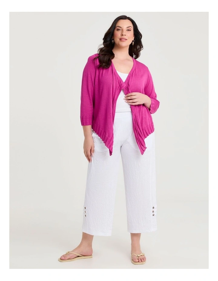 Drape Front Slub Knit Crop Cardigan Hot Pink image 3