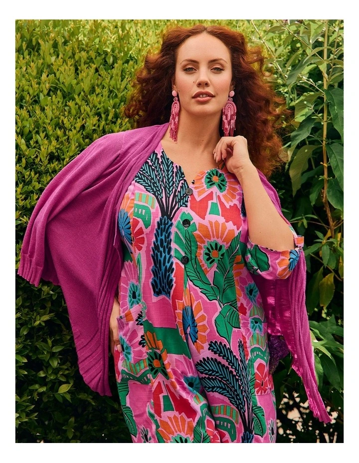 Drape Front Slub Knit Crop Cardigan Hot Pink image 5