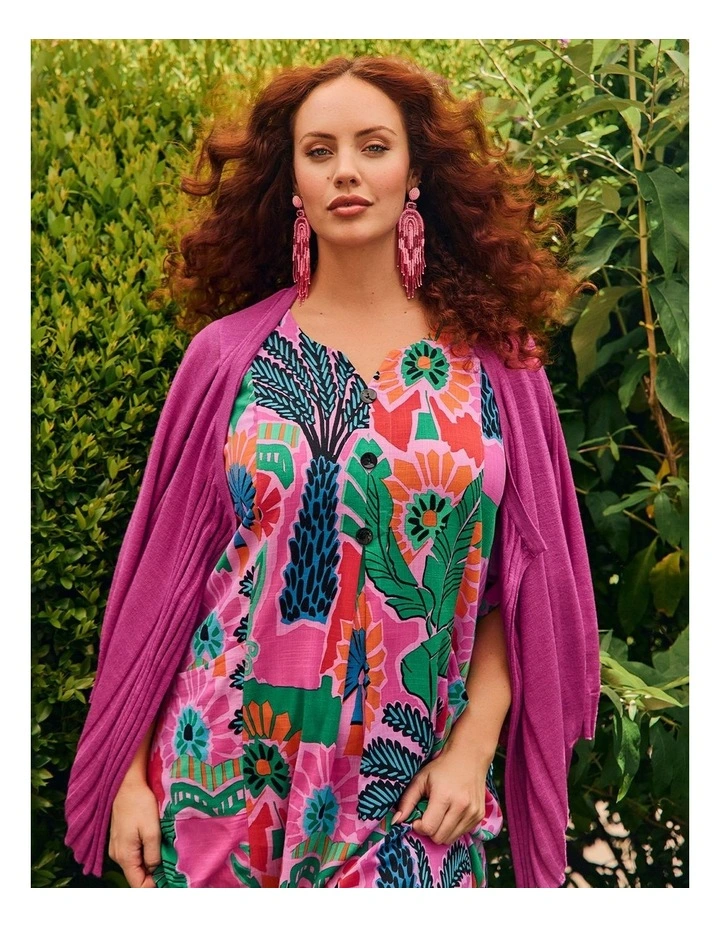 Drape Front Slub Knit Crop Cardigan Hot Pink image 6