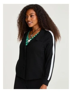 Stripe Trim Button Front Cardigan Black