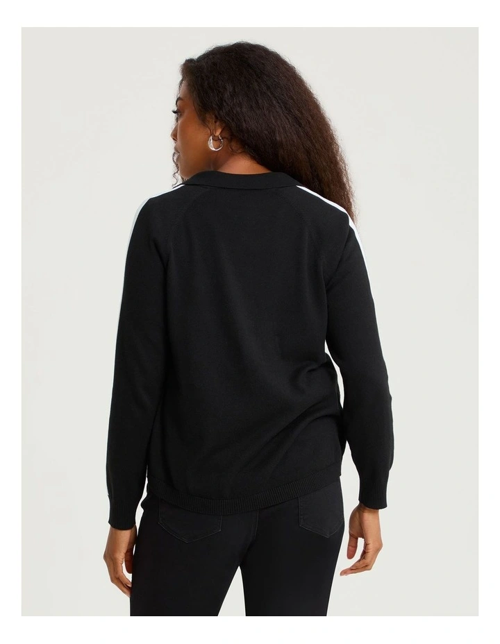 Stripe Trim Button Front Cardigan Black image 2