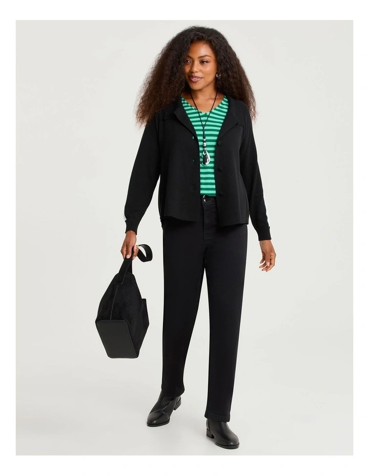 Stripe Trim Button Front Cardigan Black image 3