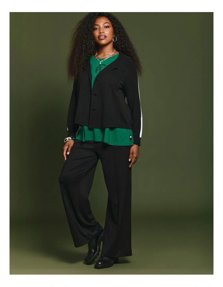 Stripe Trim Button Front Cardigan Black image 5