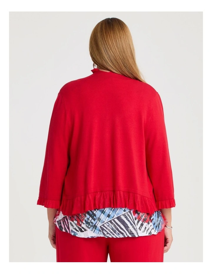 Ruffle Detail Natural Cardigan in Racing Red image 2