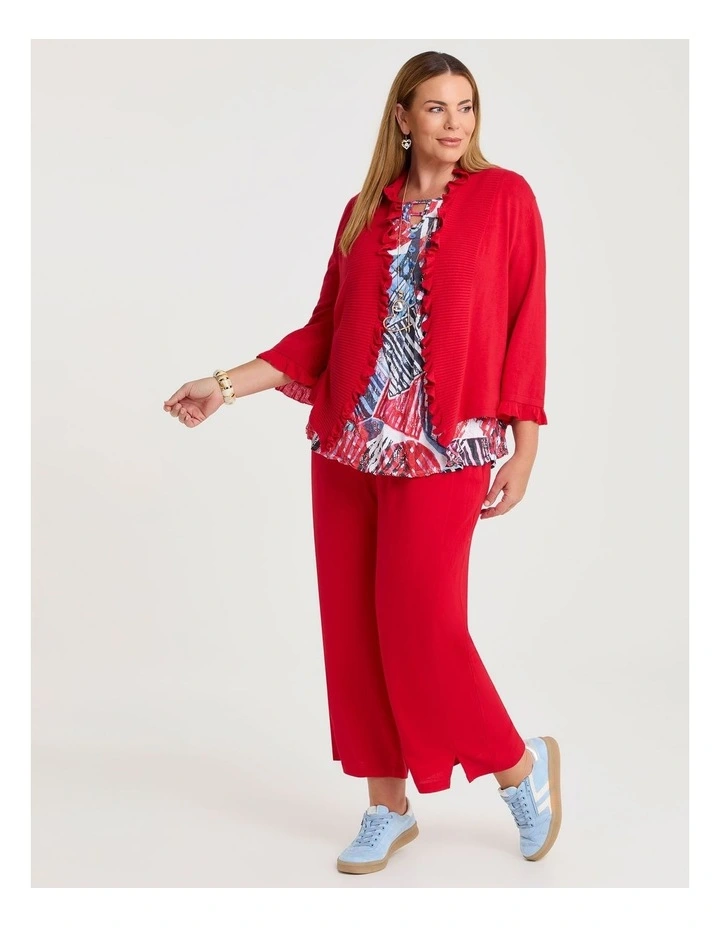 Ruffle Detail Natural Cardigan in Racing Red image 3