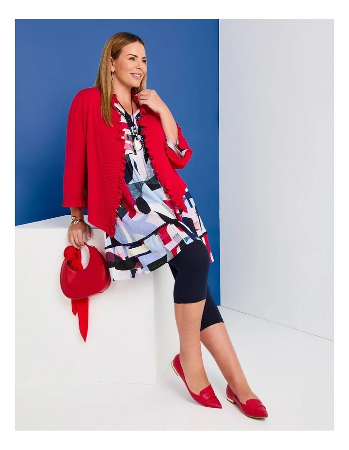 Ruffle Detail Natural Cardigan in Racing Red image 5