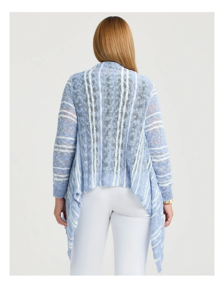Stripe Drape Cotton Cardigan in Chambray/White image 2
