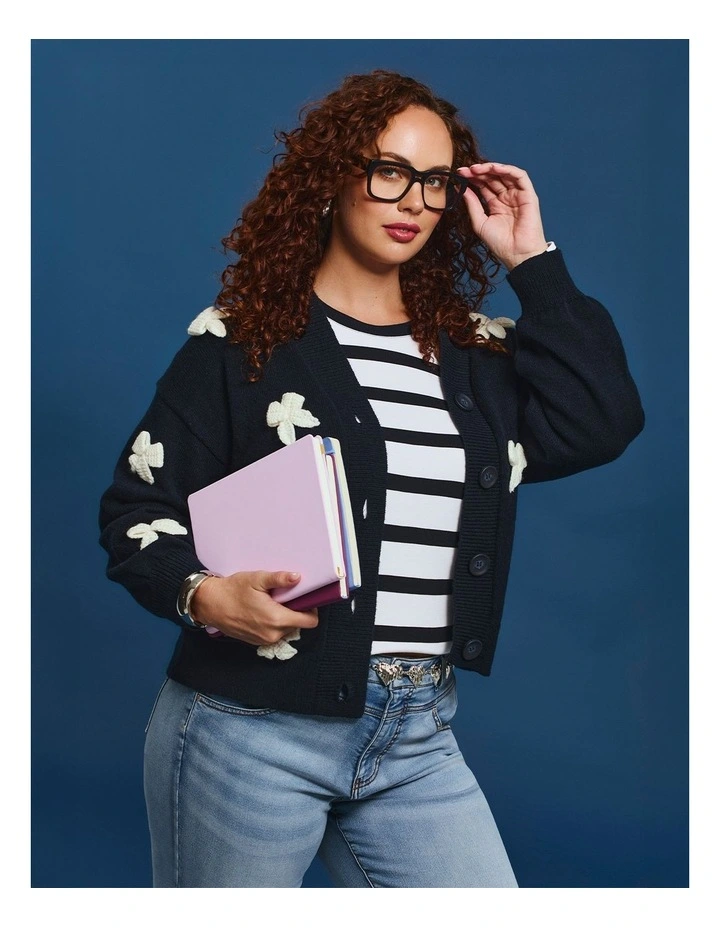 Bow Detail Cardigan Navy image 5