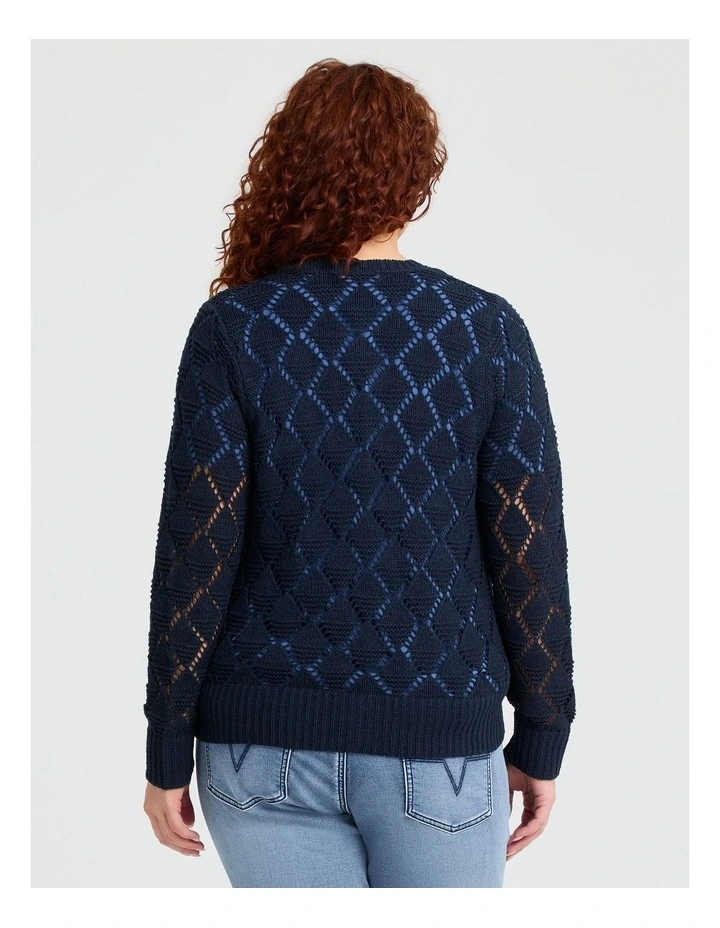 Cotton Blend Open Knit Cardigan Navy image 2