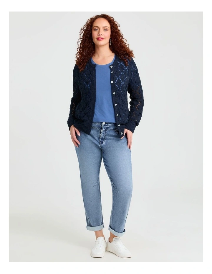 Cotton Blend Open Knit Cardigan Navy image 4