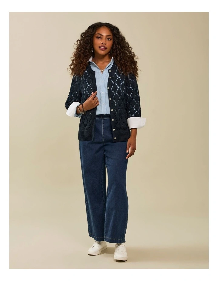 Cotton Blend Open Knit Cardigan Navy image 6