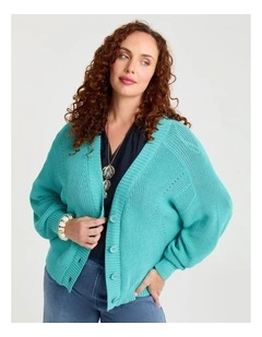 Cotton Rib Design Cardigan Ice Green