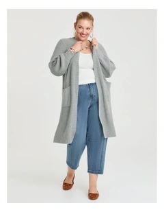 Longline Pocket Rib Cardigan in Grey Marle