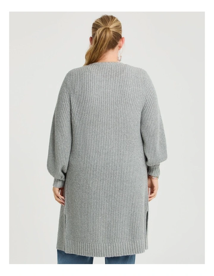 Longline Pocket Rib Cardigan in Grey Marle image 2