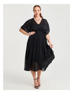 Satin Stripe Wrap Cocktail Dress Black