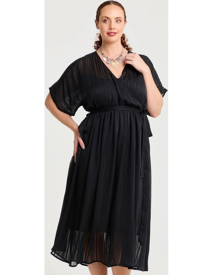 Satin Stripe Wrap Cocktail Dress Black image 3