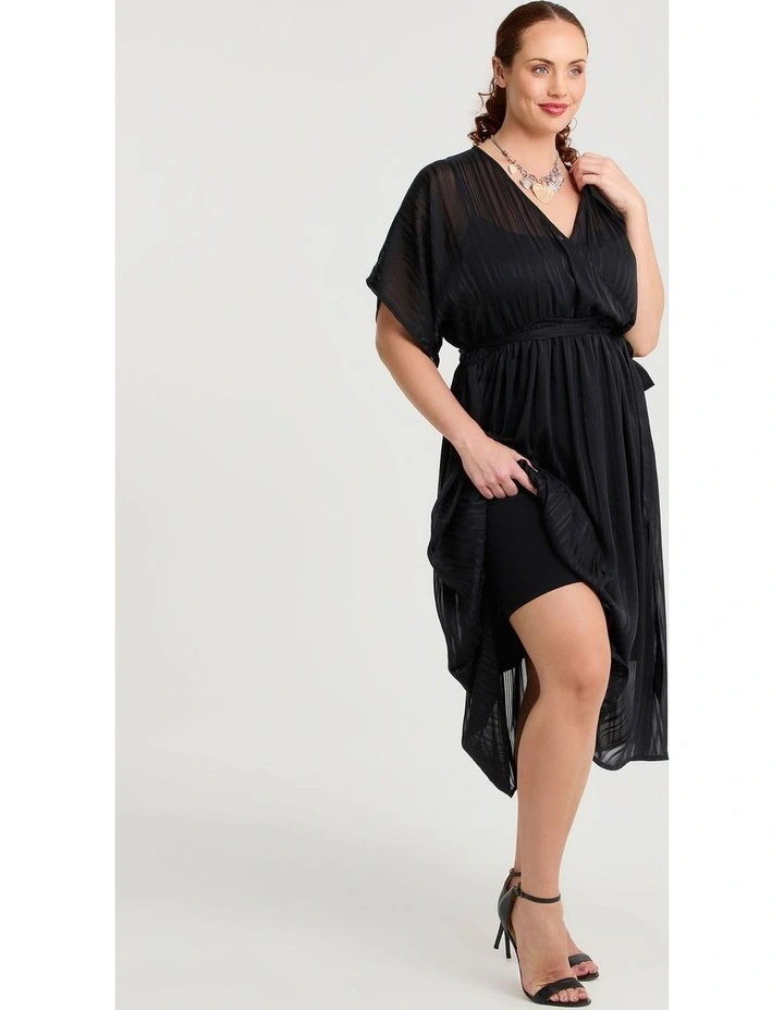 Satin Stripe Wrap Cocktail Dress Black image 4
