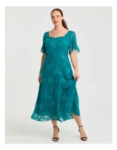 Floral Jacquard Cocktail Maxi Dress Ocean Teal