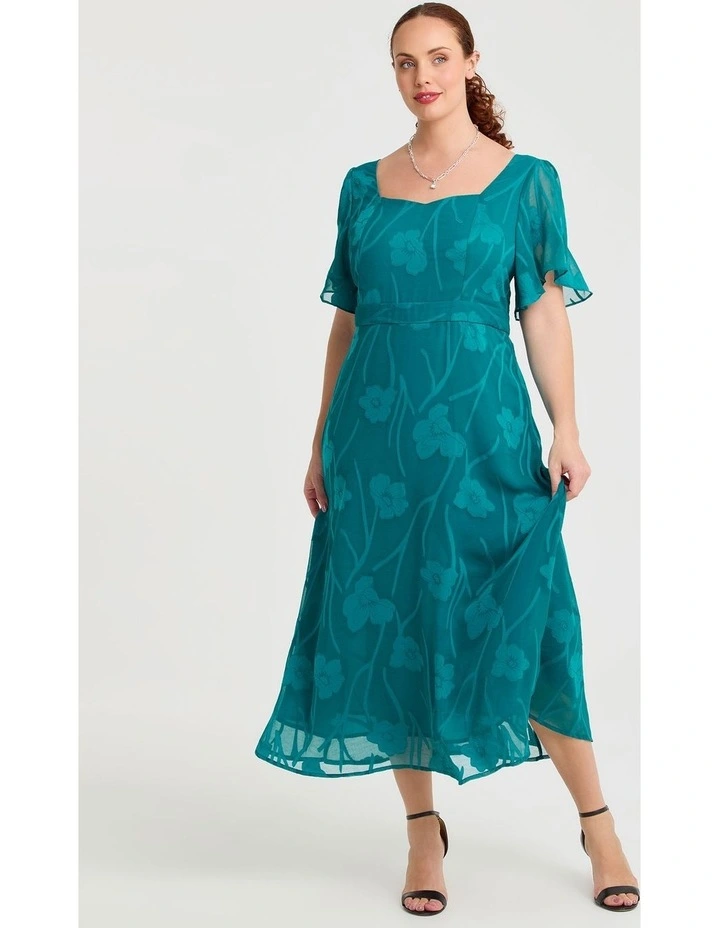 Floral Jacquard Cocktail Maxi Dress Ocean Teal image 1